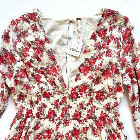 FREE PEOPLE KEEP YOU SMOCKED FLORAL FIT N FLARE MINI DRESS. IN STORES NWT! SzXS - Picture 6 of 14